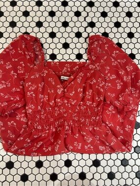 Abercrombie & Fitch Red Floral Mini Dress with Puff Sleeves